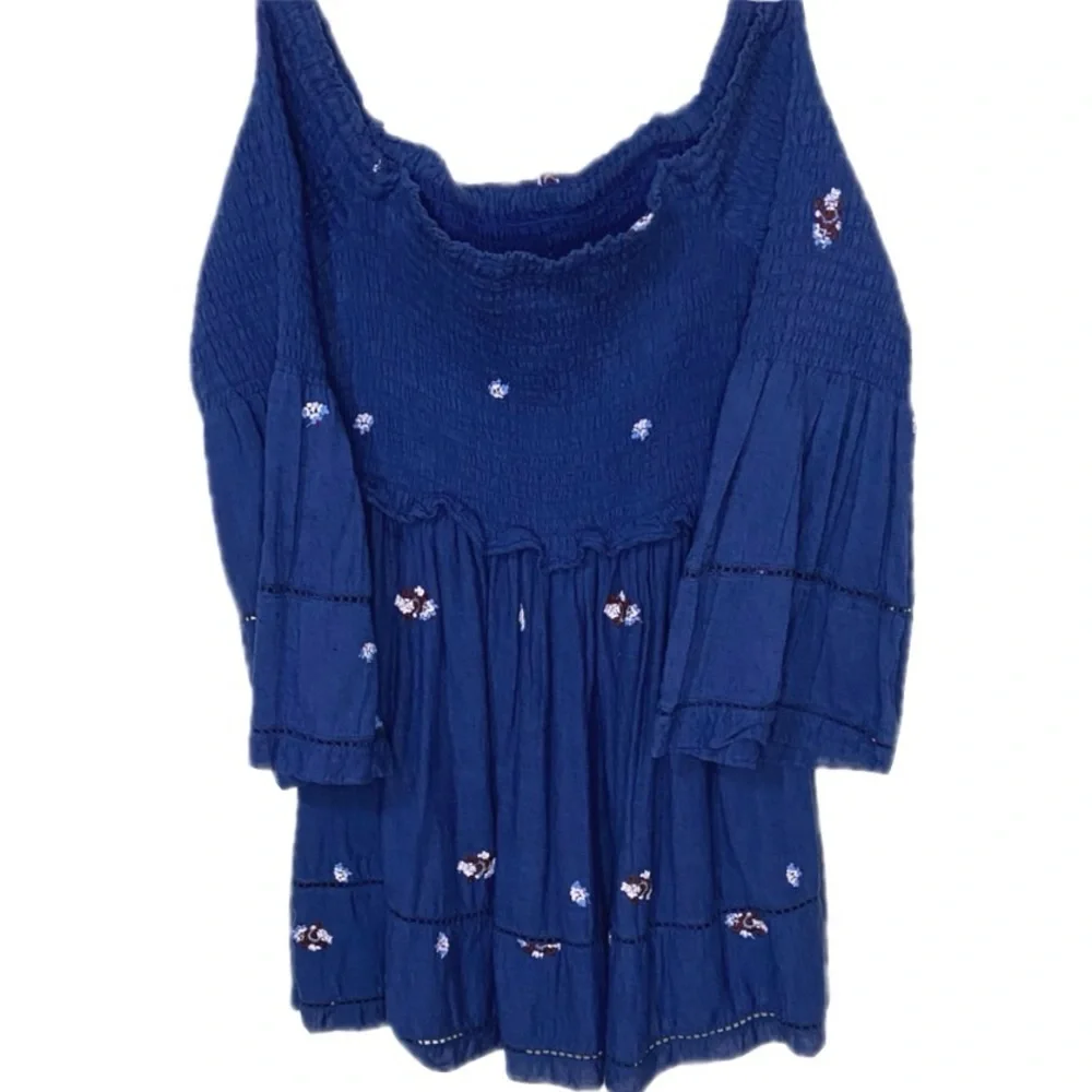 FREE PEOPLE Counting Daisies Embroidery Off The Shoulder Sz L - Picture 7 of 8